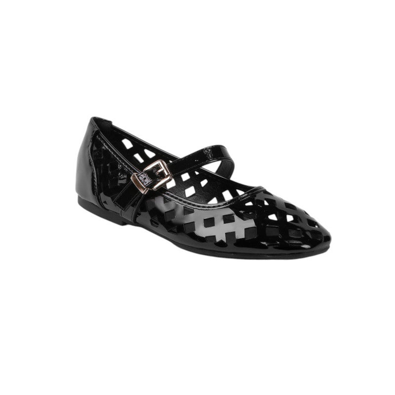 Perforated Buckle Strap Ballerinas – Black (SR-3657)