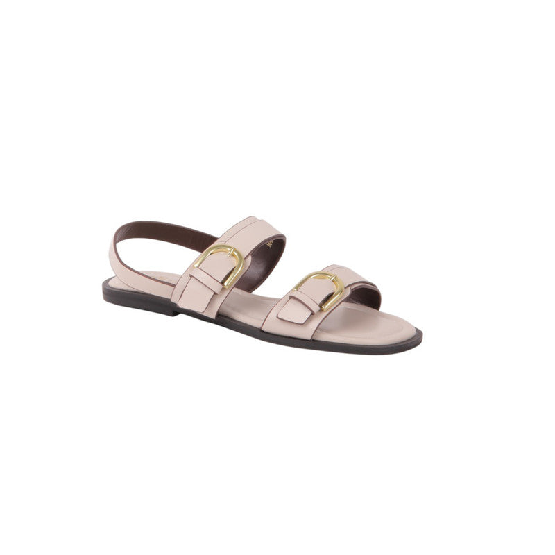 Buckle Strap Flat Sandals with PU Leather – Off White (SR-3659)