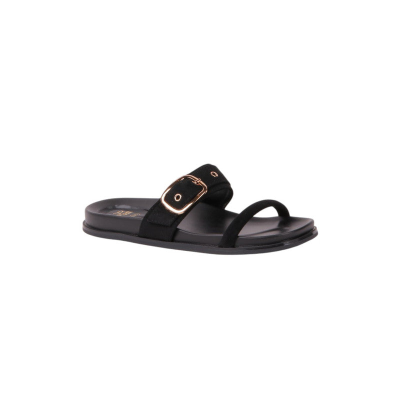 Buckle Strap Design Flat Sandals – Black (SR-3663)