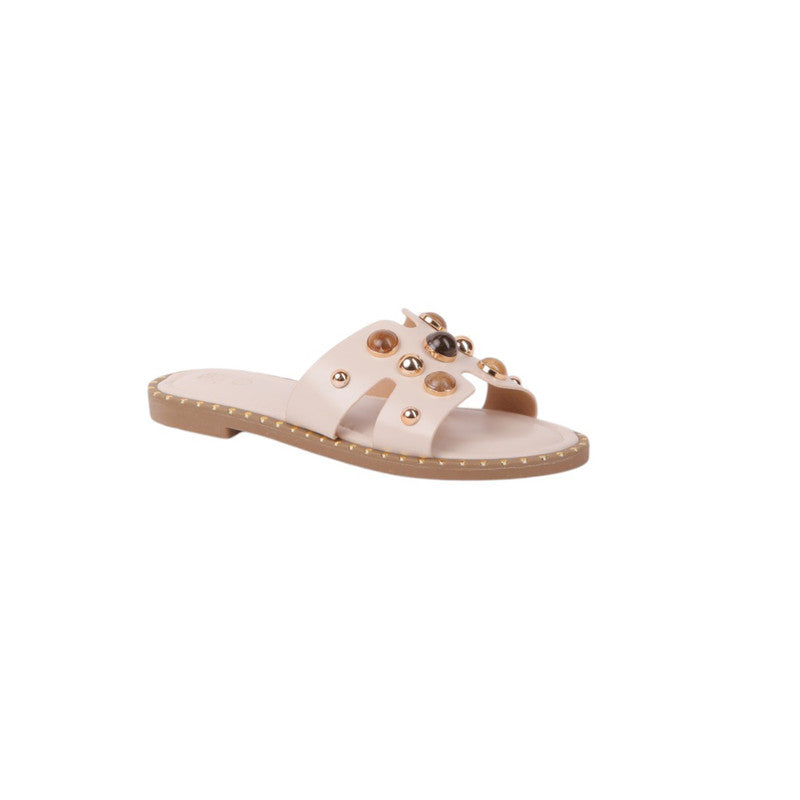 Studded Design Flat Sandals – Off White (SR-3667)