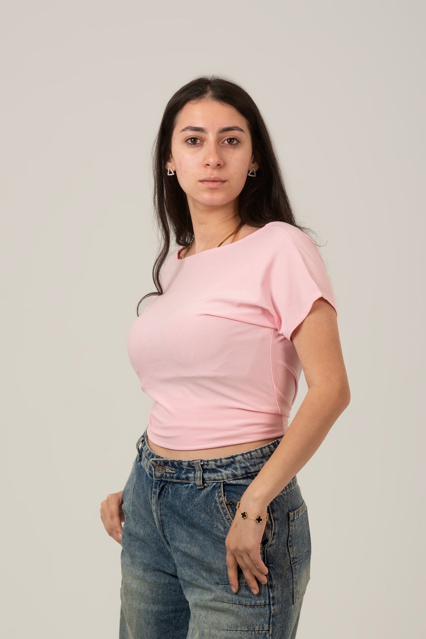 Synthetic Half Sleeve Backless Top