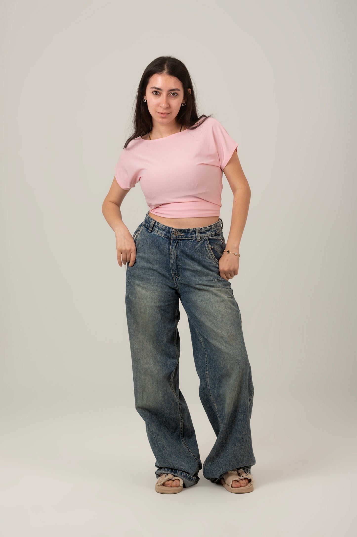 Synthetic Half Sleeve Backless Top