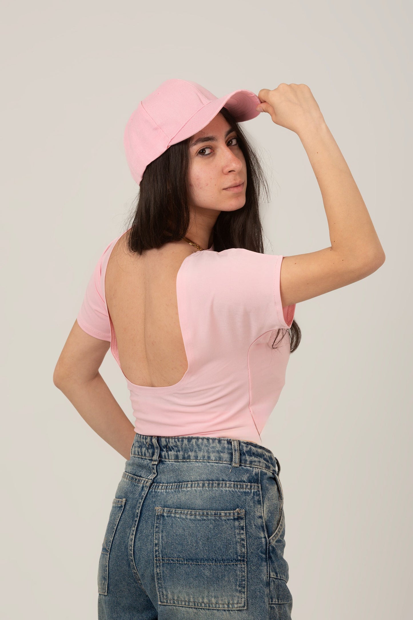 Synthetic Half Sleeve Backless Top