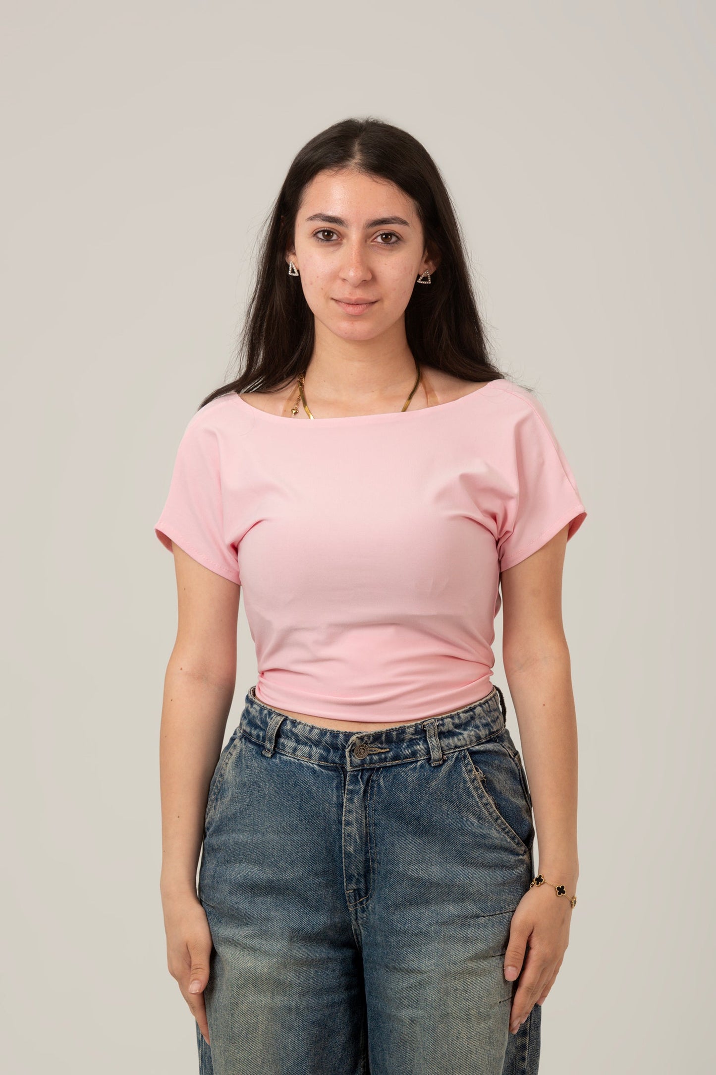 Synthetic Half Sleeve Backless Top