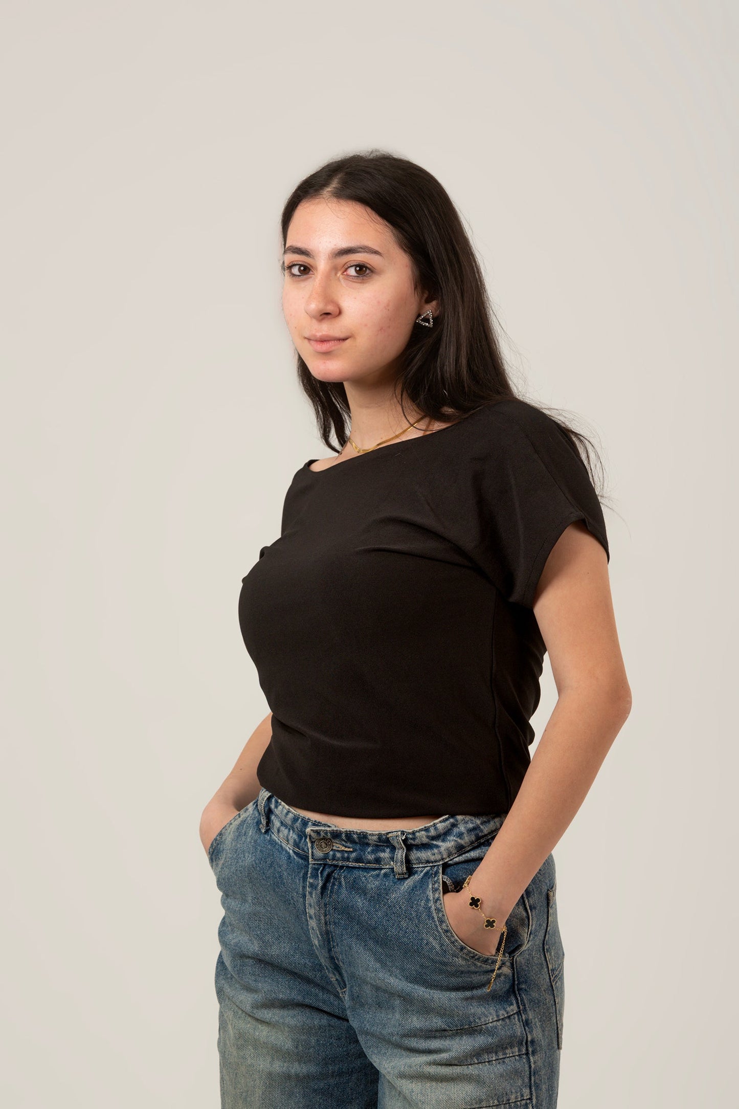 Synthetic Half Sleeve Backless Top