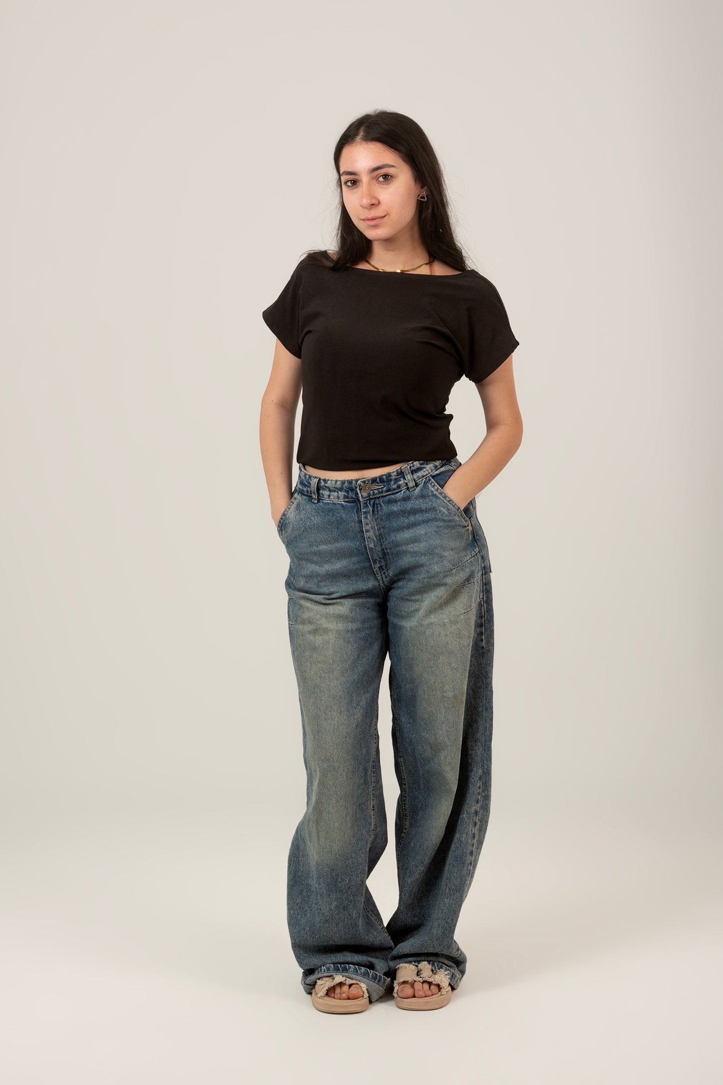 Synthetic Half Sleeve Backless Top