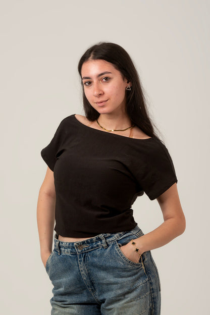 Synthetic Half Sleeve Backless Top