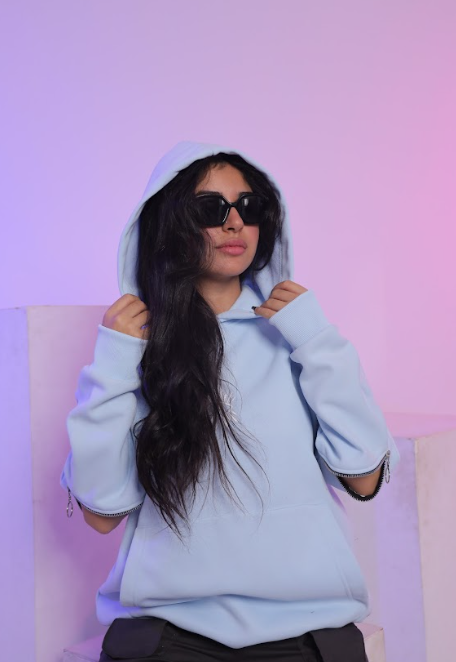 Cotton Melton Solid Hoodie – Baby Blue