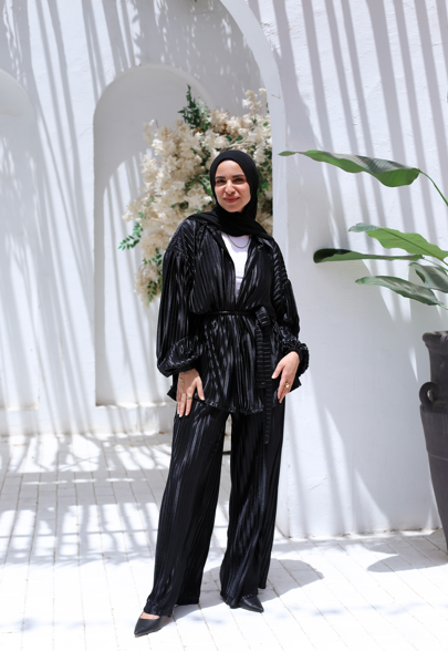 Plisse Two-Piece Set - Black