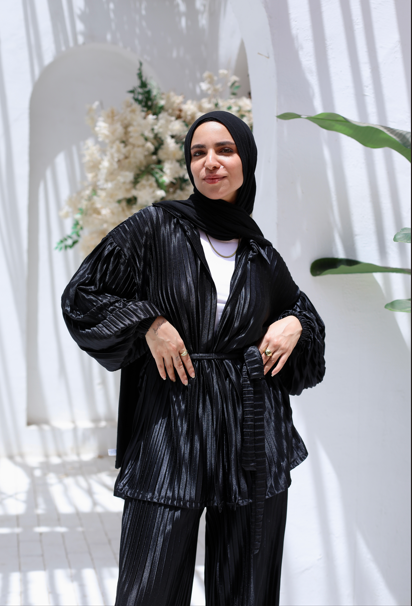 Plisse Two-Piece Set - Black