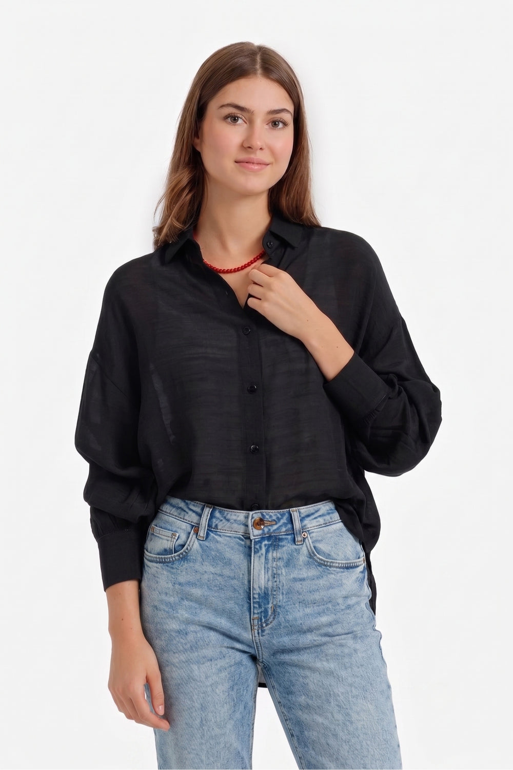 Sheer High-Low Shirt - Black