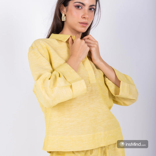 Linen Kimono Sleeve Blouse – Yellow