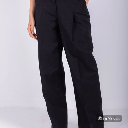 Linen Wide-Leg Trousers – Black