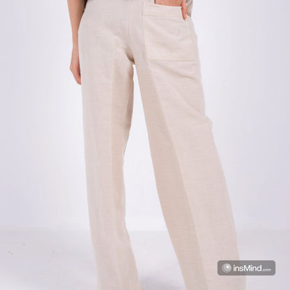 Linen Wide-Leg Trousers - Beige