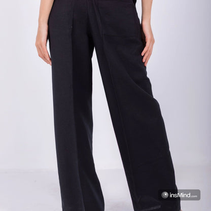 Linen Wide-Leg Trousers – Black