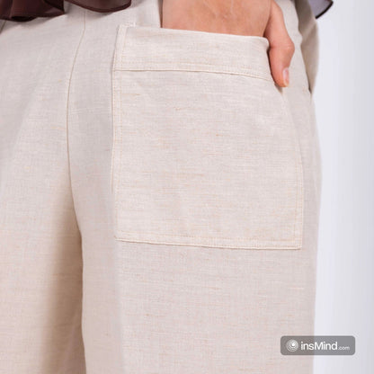 Linen Wide-Leg Trousers - Beige