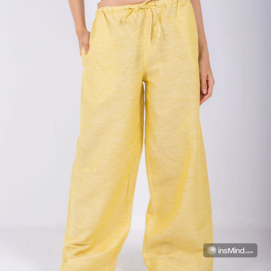Linen Wide-Leg Trousers - Yellow