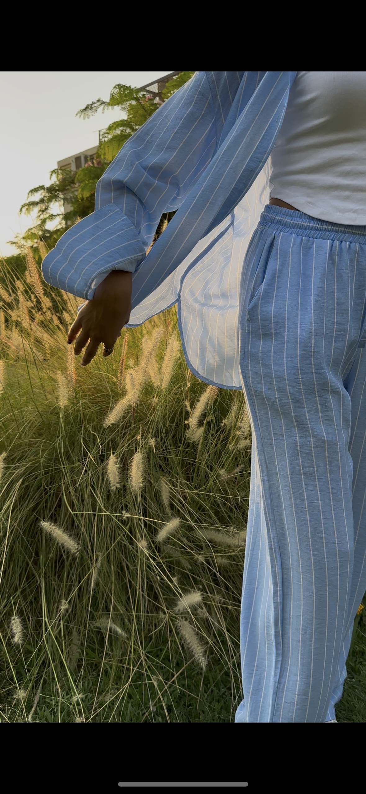 Linen Shirt & Pant Striped Set - Sky Blue