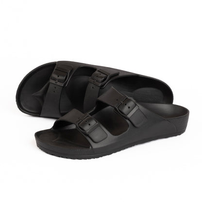 EVA Double Buckle Men Slippers - Black