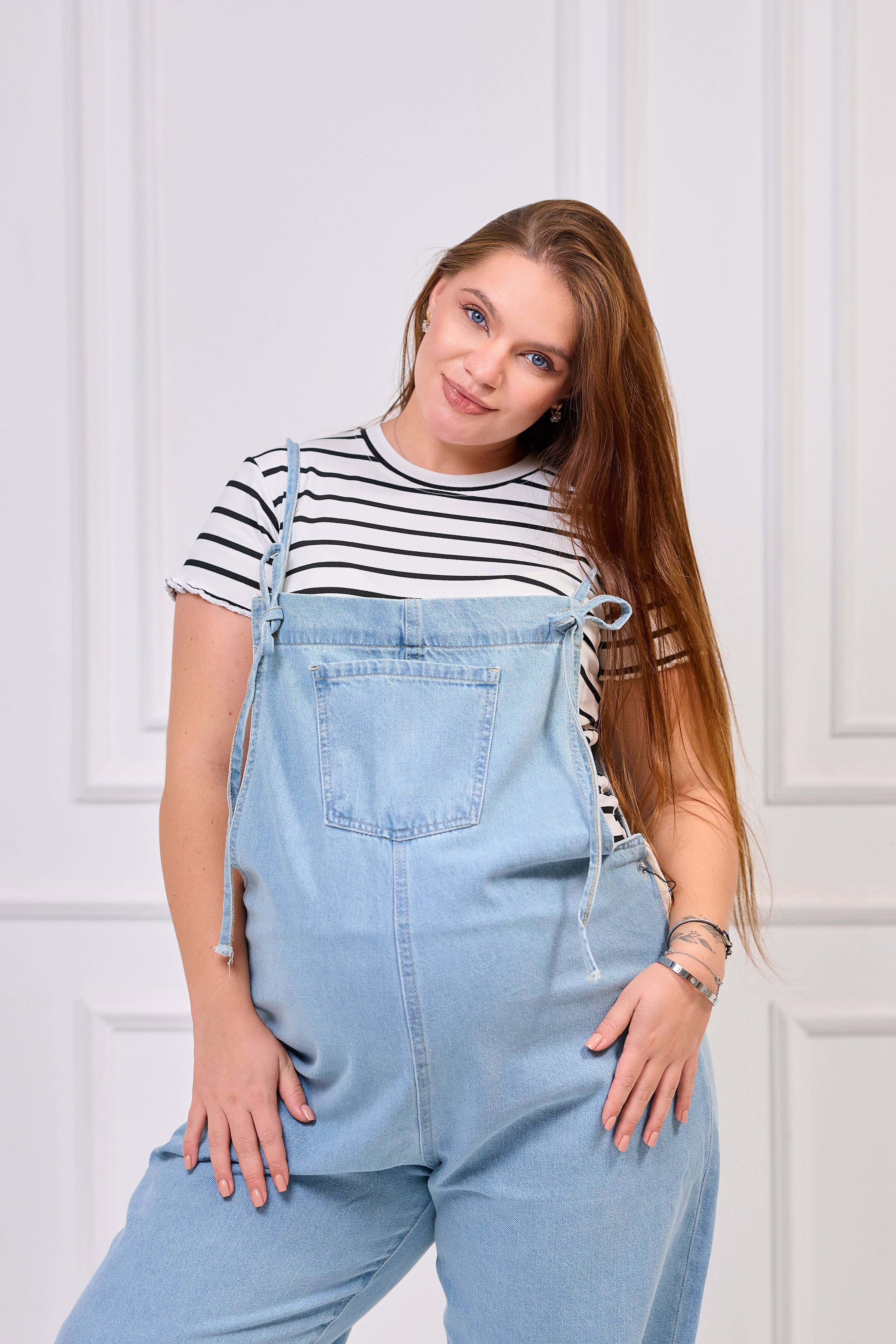 Adjustable Strap Maternity Denim Overall - Light Blue