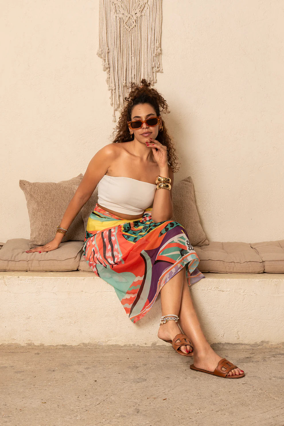 Tropical Print Wrap Coverup - Multicolor