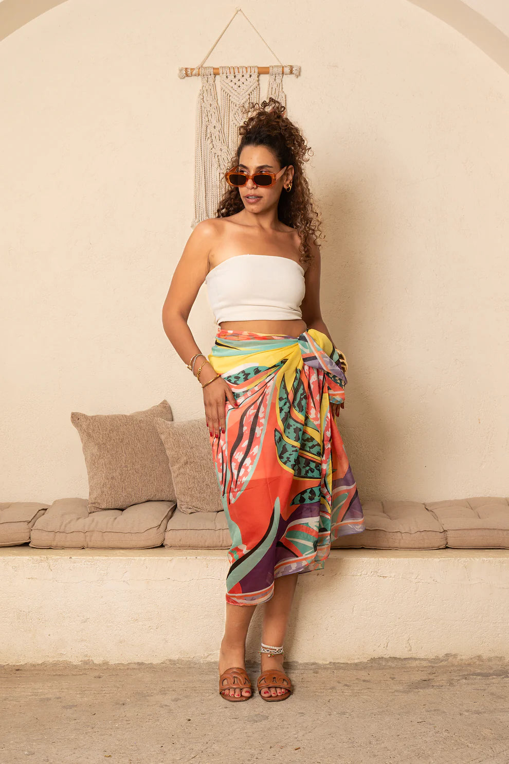 Tropical Print Wrap Coverup - Multicolor