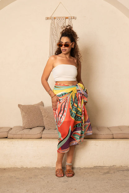 Tropical Print Wrap Coverup - Multicolor