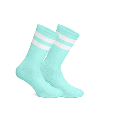 Cotton Basic Striped Crew Socks – Mint Blue