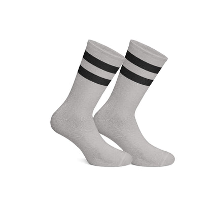 Cotton Basic Striped Crew Socks – Grey