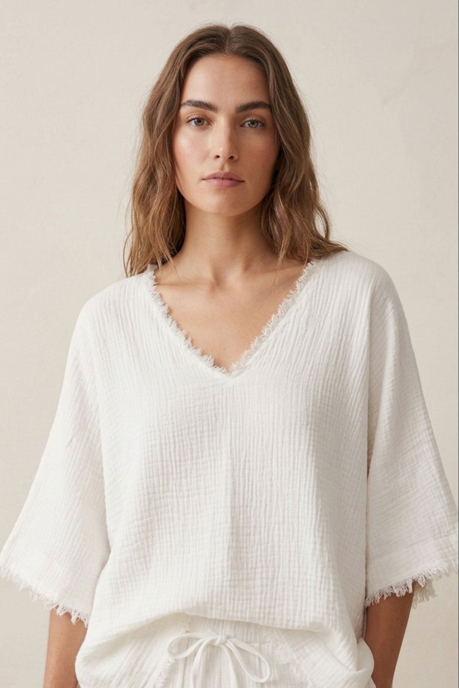 Drop-Shoulder Beach Top – White