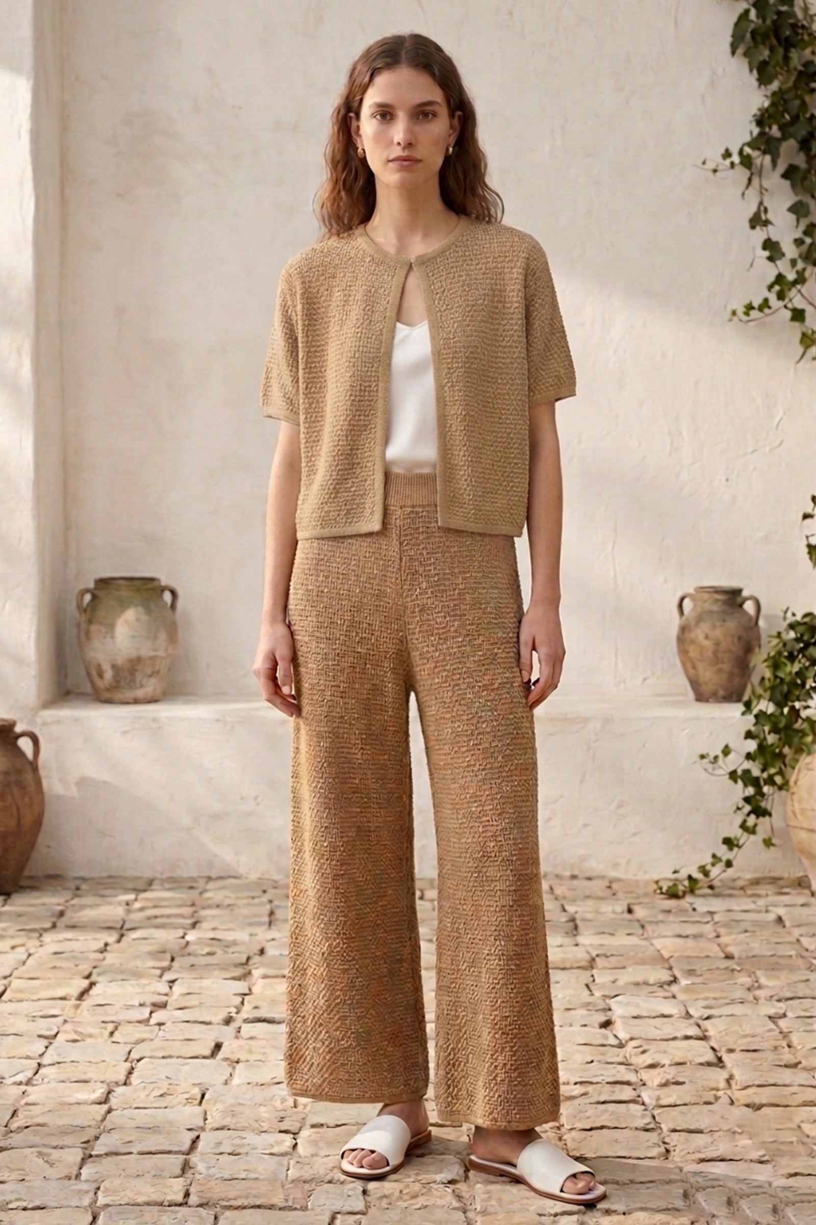 Open-Stitch Beach Cropped Cardigan – Golden Yellow