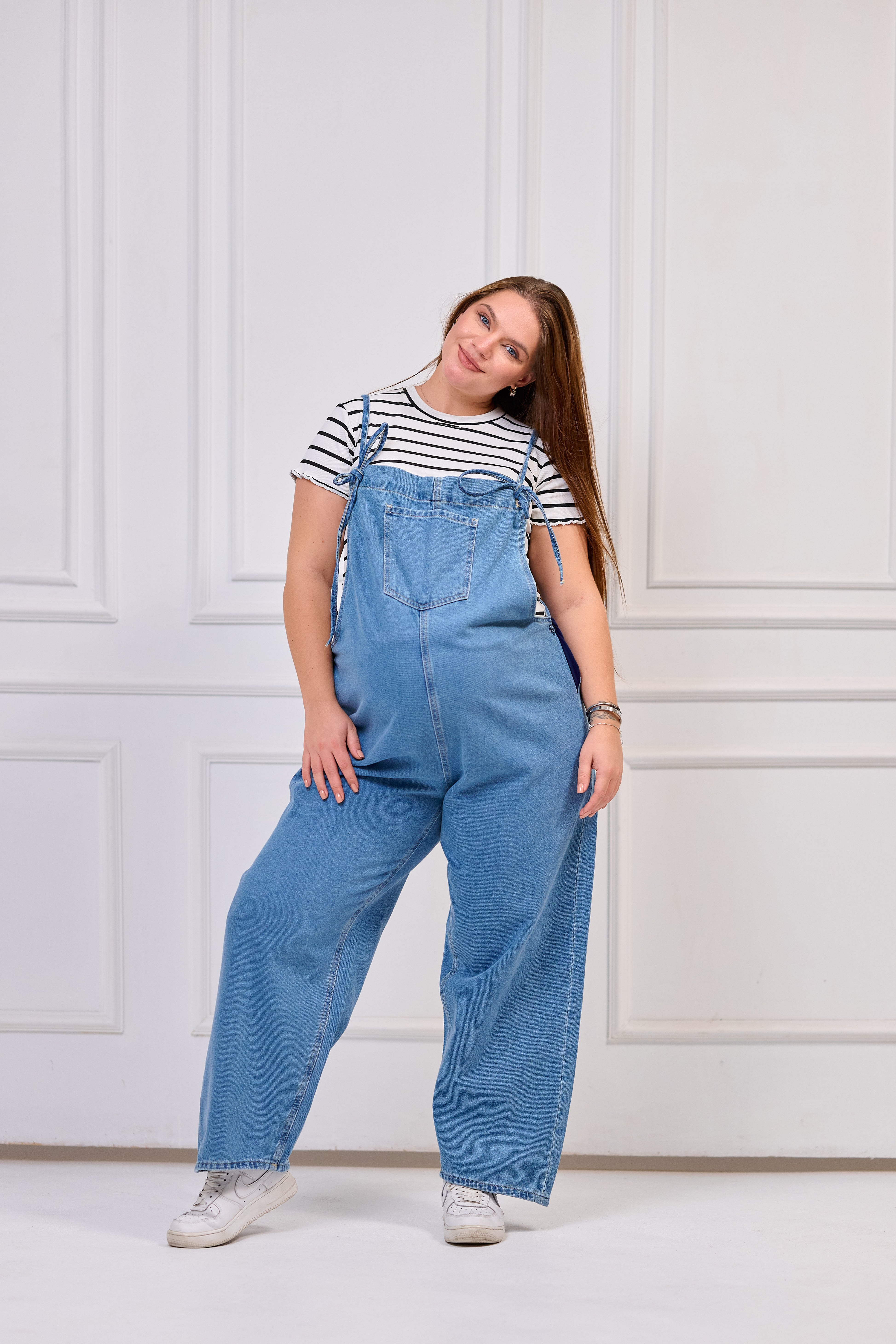 Tie Strap Maternity Denim Overall - Blue
