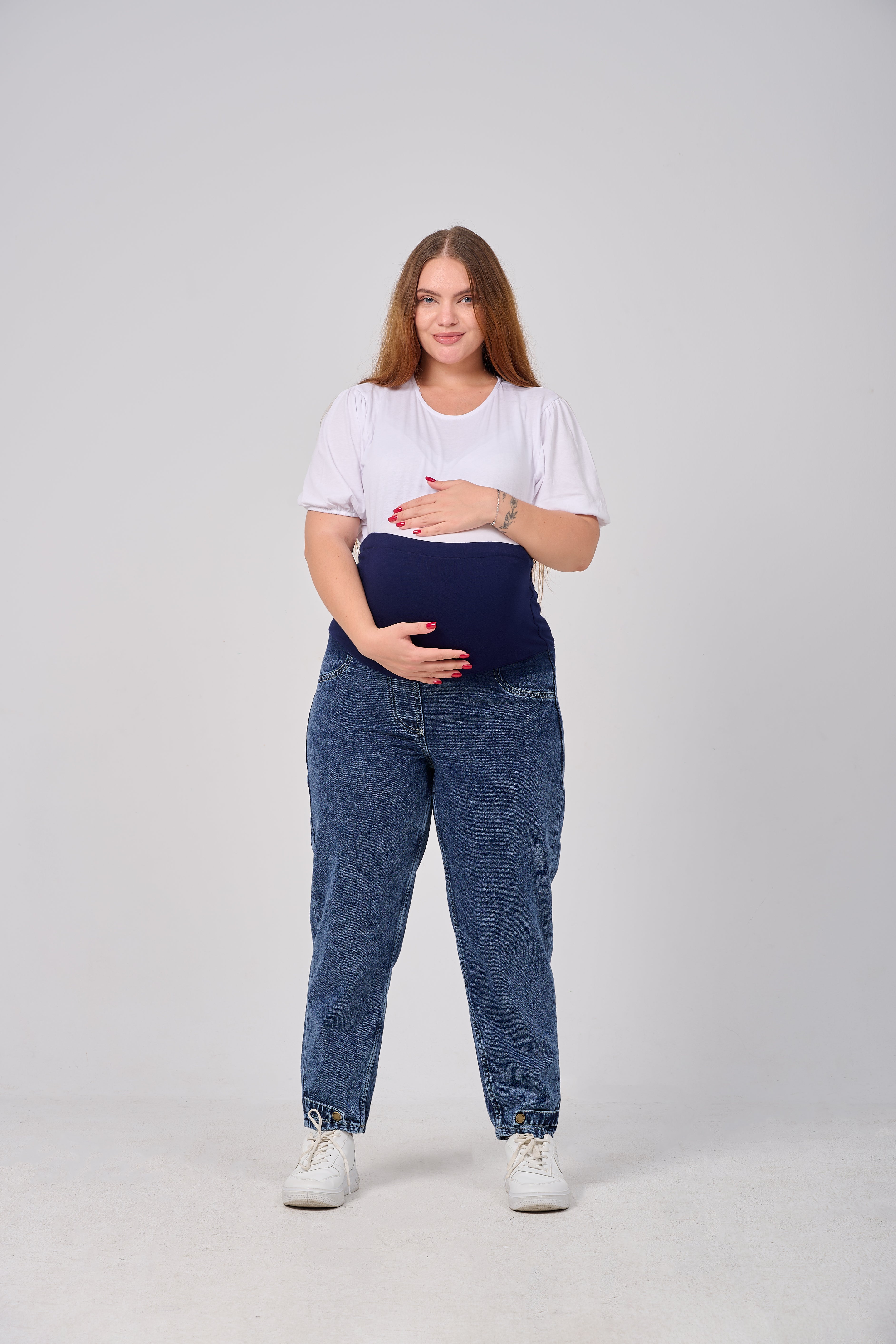 Maternity Boyfriend Jeans with Adjustable Hem - Blue