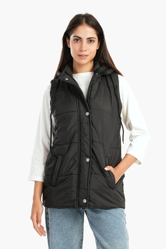 Waterproof Puffed Vest - Black