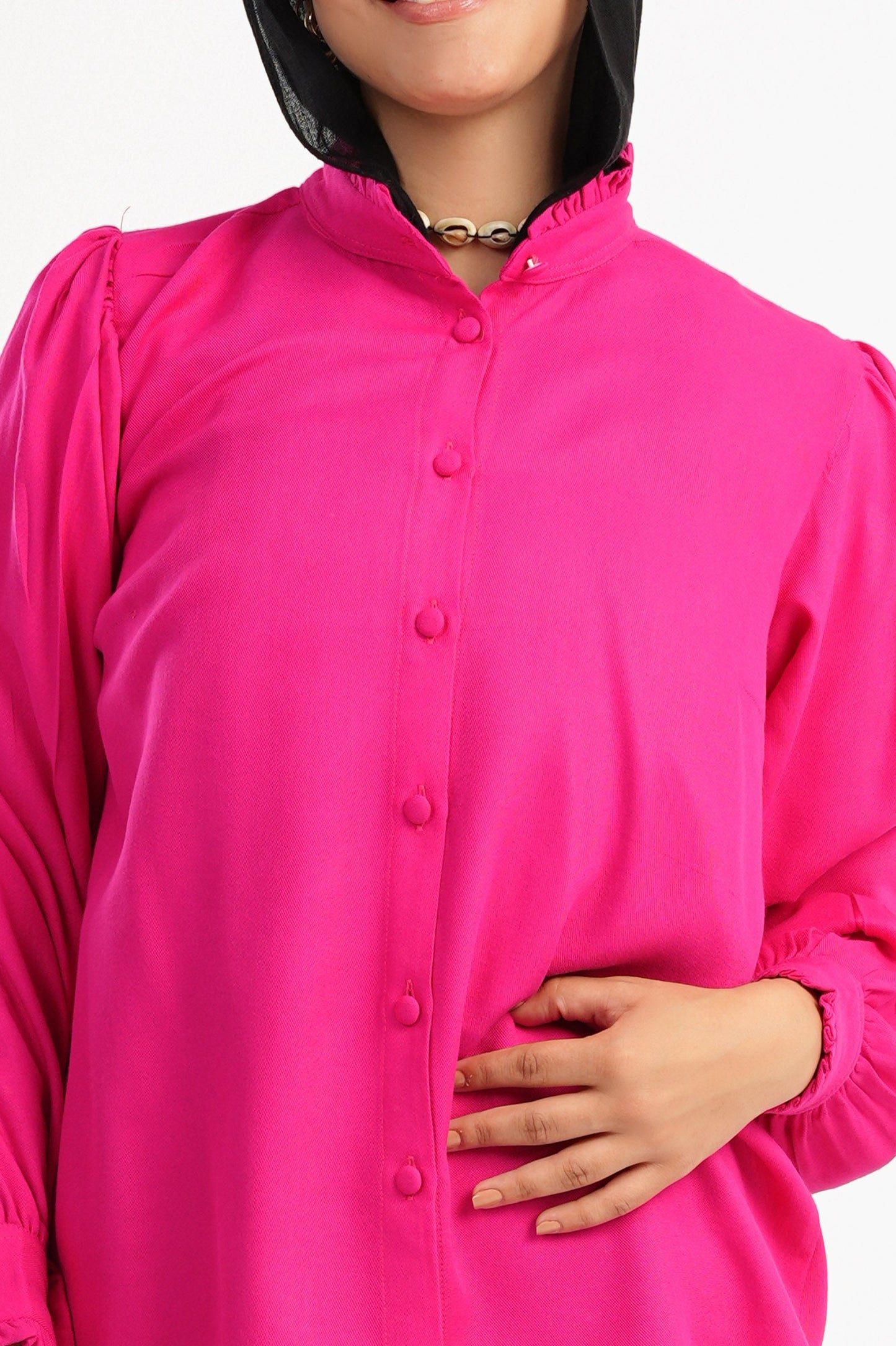 Blouse with Ruffled Stand Collar