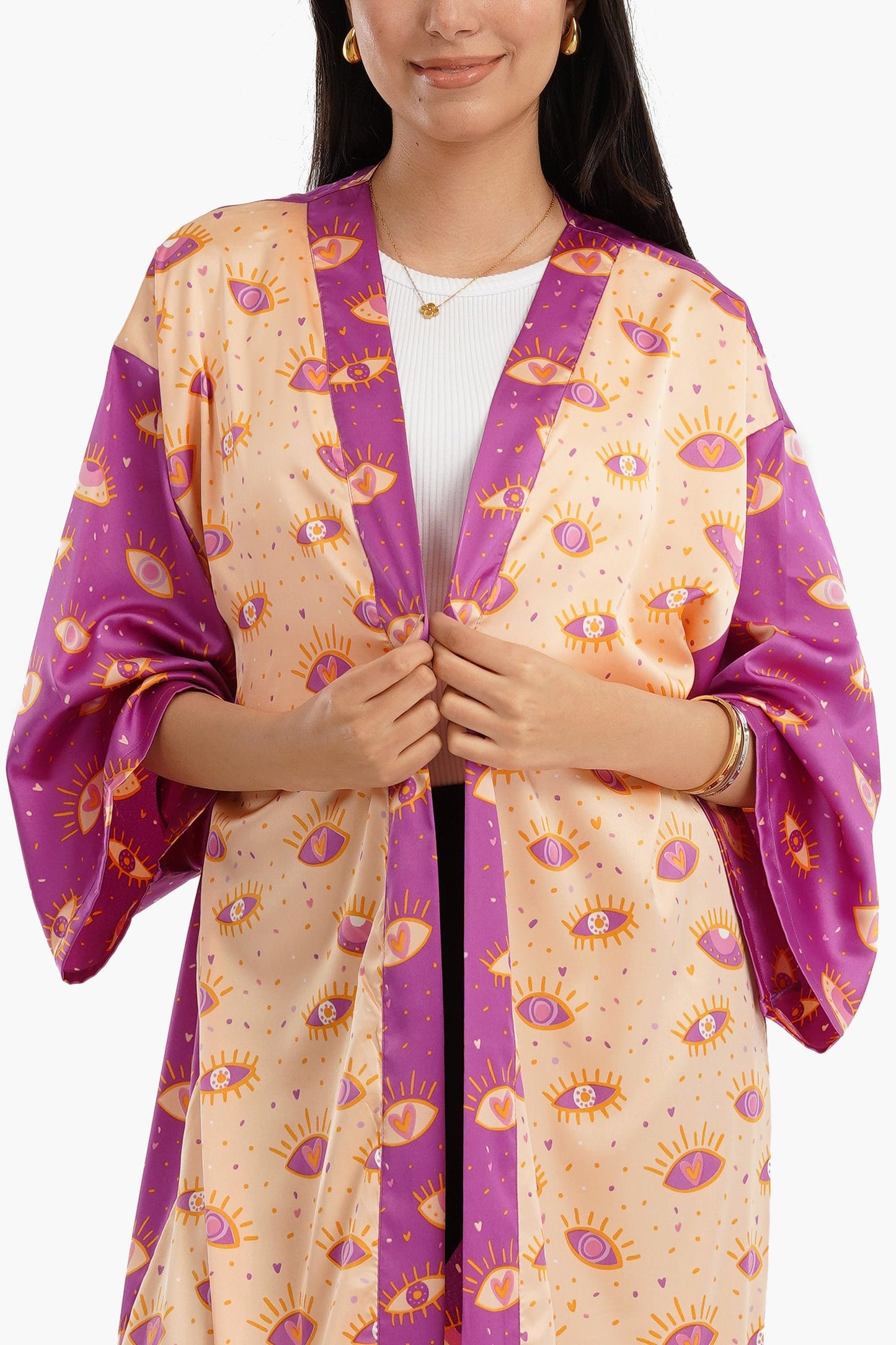 Color Block Satin Kimono