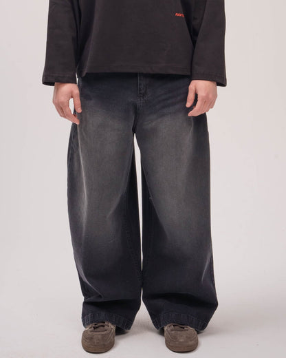 Denim Unisex Washed Super Baggy Jeans - Black