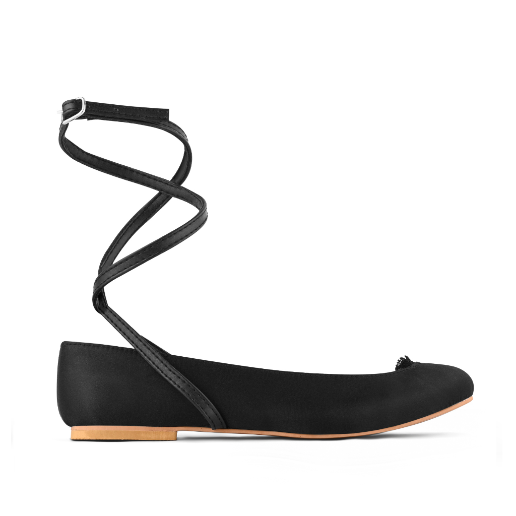 Satin Amorio Flats - Black