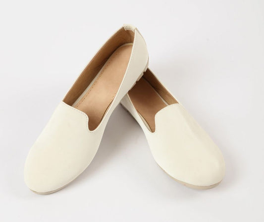 Leather Heel Ballerina Shoes Round Design Matte Satin Fabric