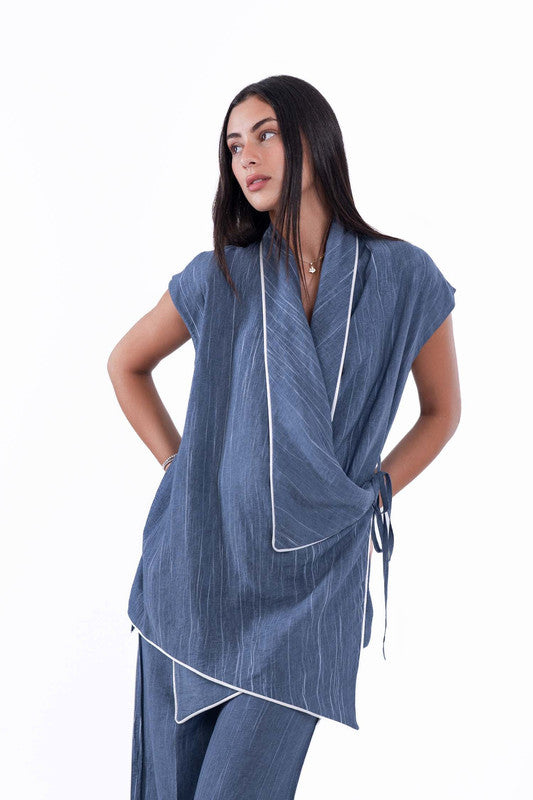 Sleeveless Wrap Shirt – Light Blue