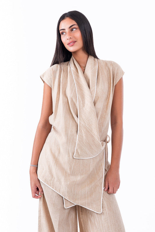 Sleeveless Wrap Shirt – Beige