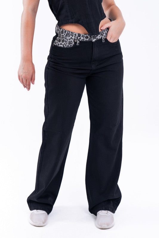 Wide Leg Relaxed Jeans – Black