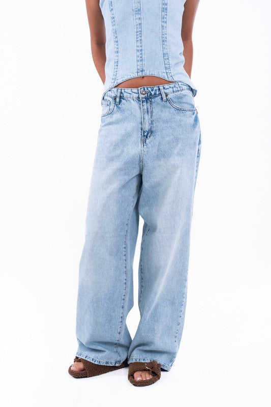 Wide Leg Relaxed Jeans – Light Blue