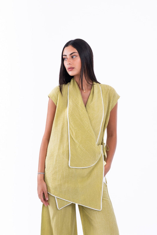 Sleeveless Wrap Shirt – Lime Green