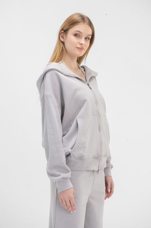 Cotton Melton Zip-Up Jacket - Silver