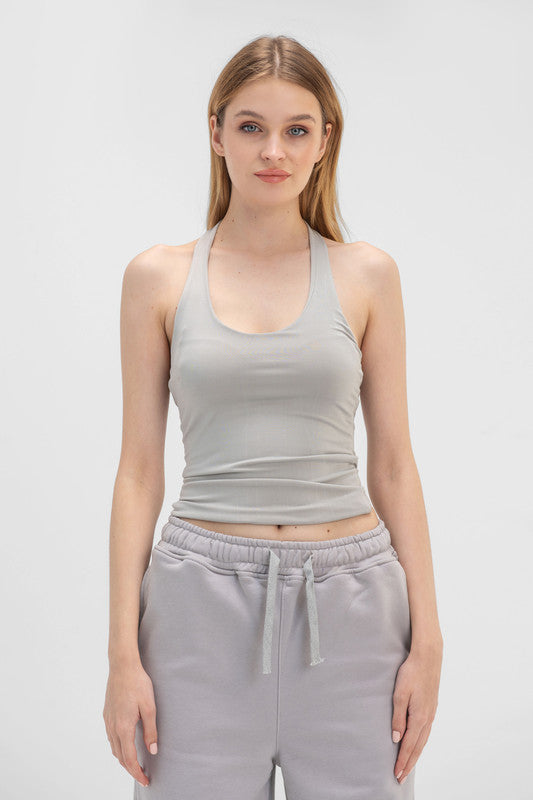Lycra Halter Neck Top - Silver