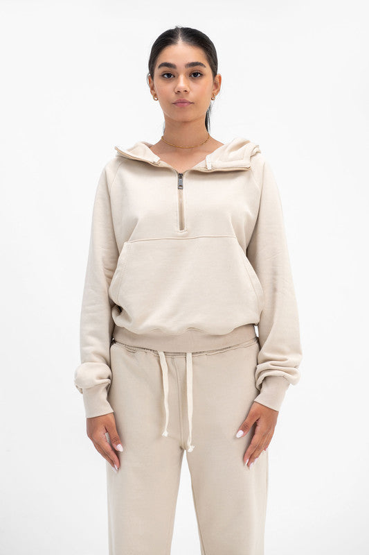 Melton Sweatshirt Quarter-Zip - Latte