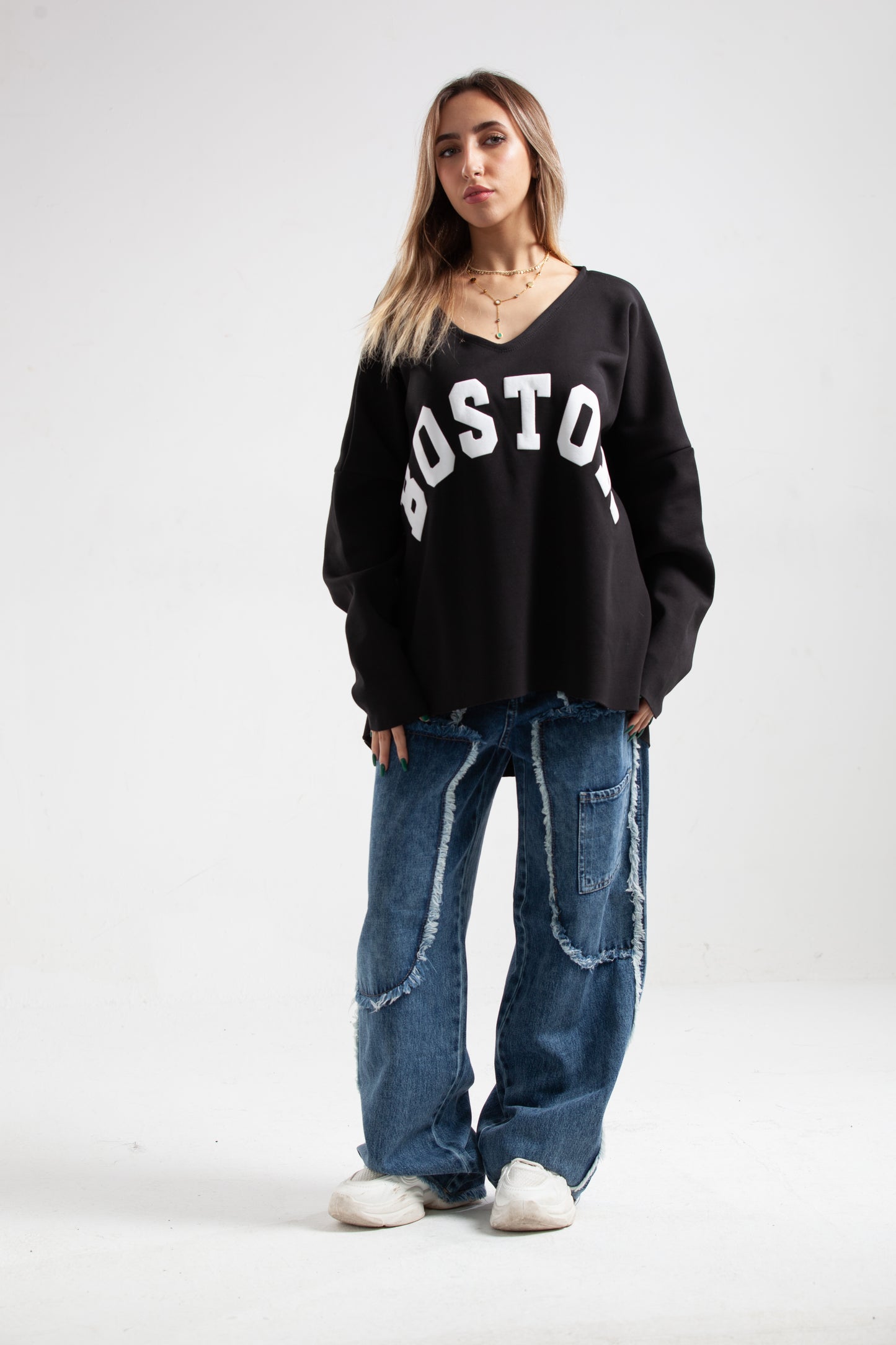 Melton Cotton 3D Print Cropped Sweatshirt – Black