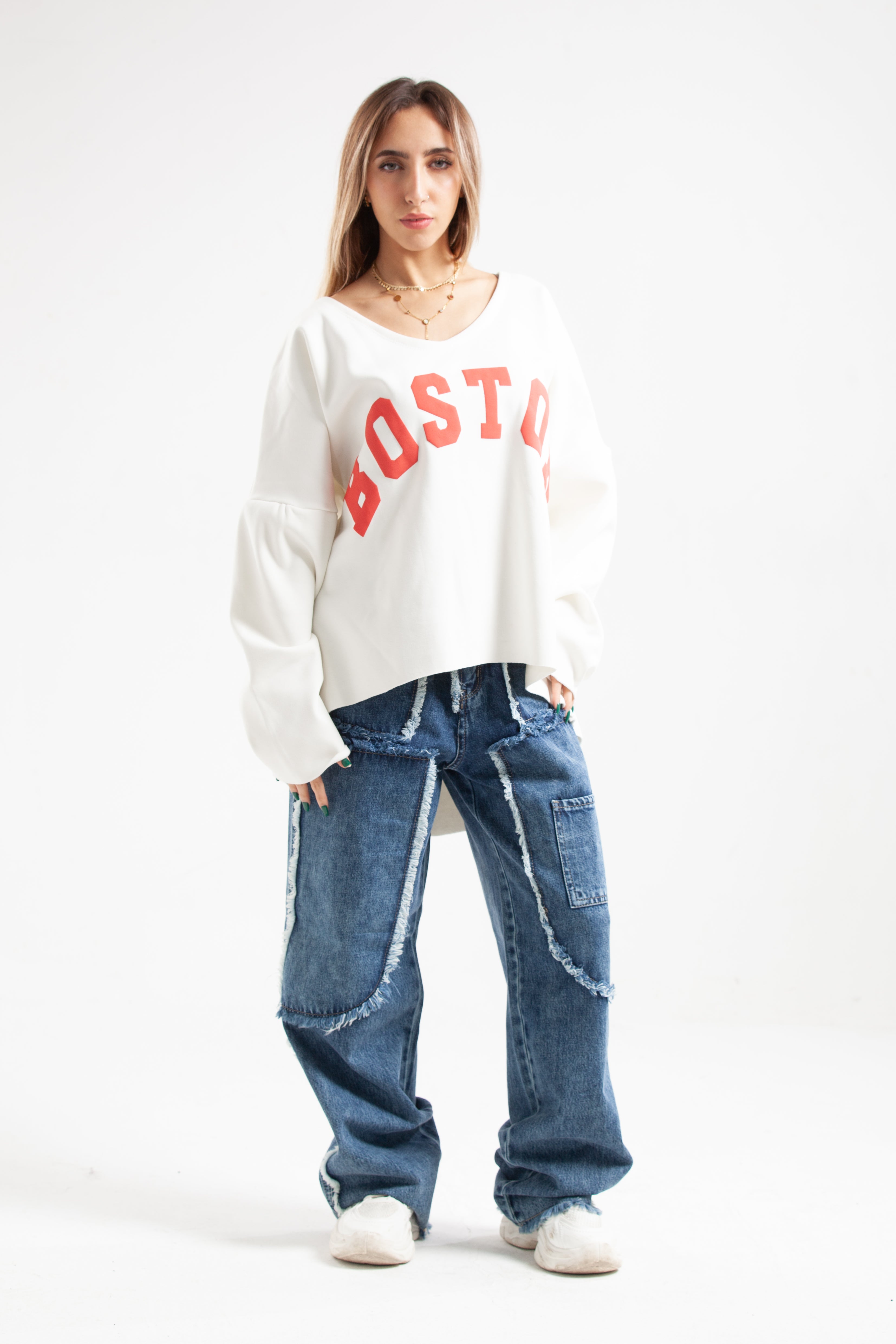 Melton Cotton 3D Print Sweatshirt – White