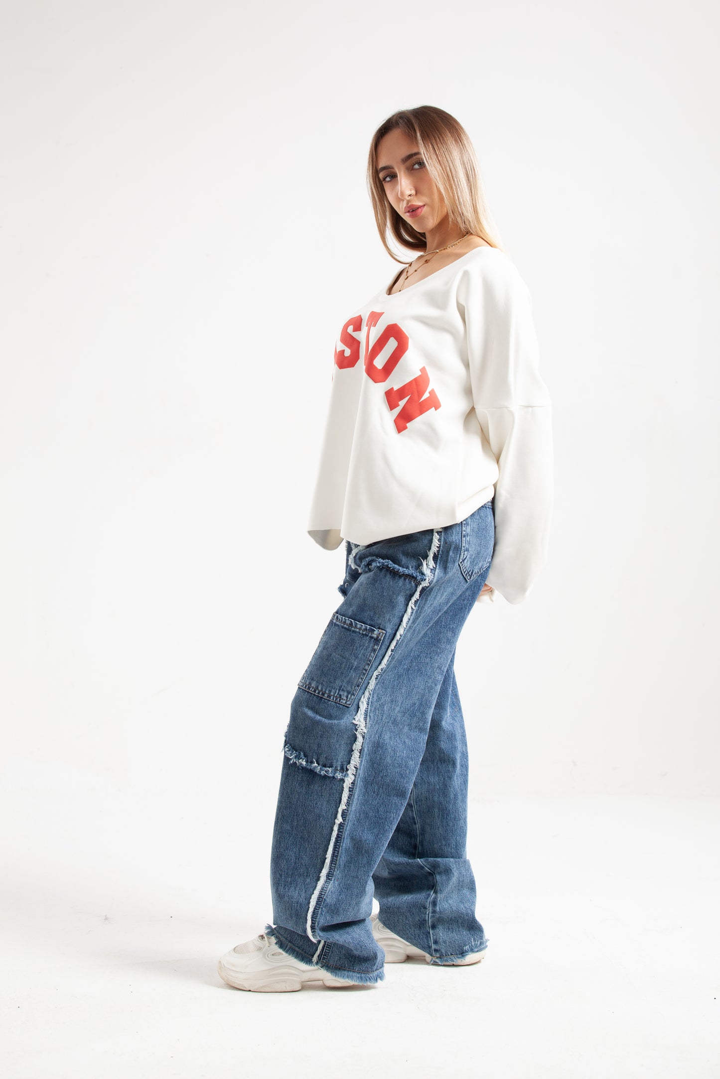 Melton Cotton 3D Print Sweatshirt – White